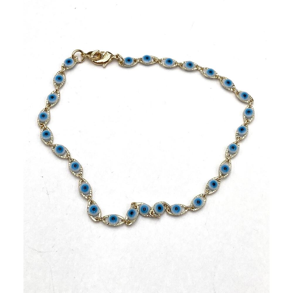 Evil Eye Bracelet Anklet Gold Tone 9.75”